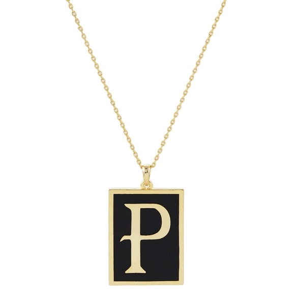 Black and Gold P Monogram Pendant Rectangle Frame Chain Necklace Initial Jewelry - Picture 1 of 2